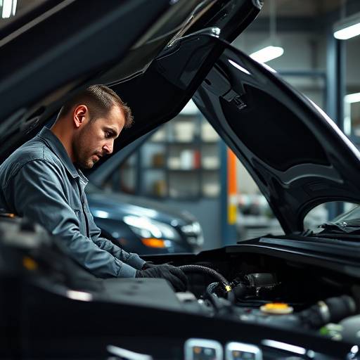Mechanic working on an engine inside the AutoFix Garage workshop