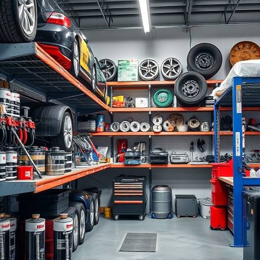 Shelves stocked with high-quality, genuine auto parts at AutoFix Garage.